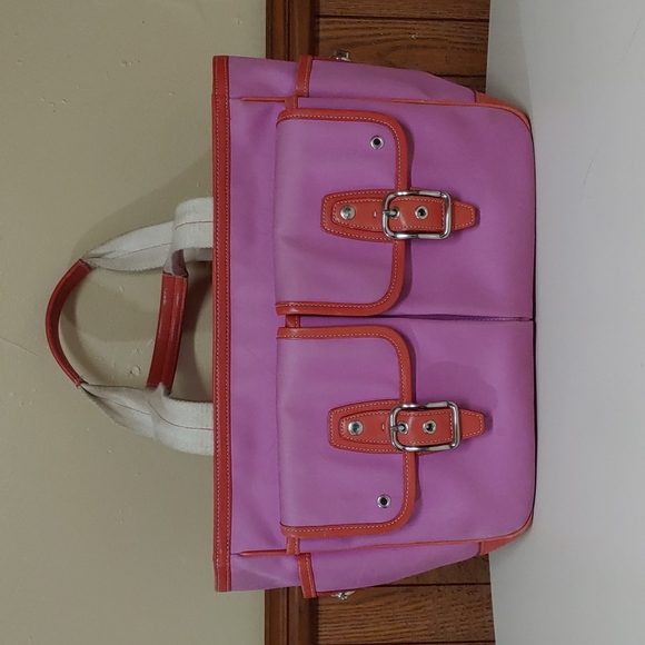 Coach Handbags - Coach Garden Pink Twill Large Shoulder Bag